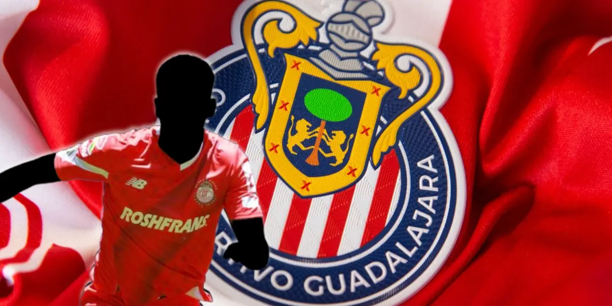 Jugador incógnito del Toluca junto al escudo de Chivas / FOTO GETTY IMAGES