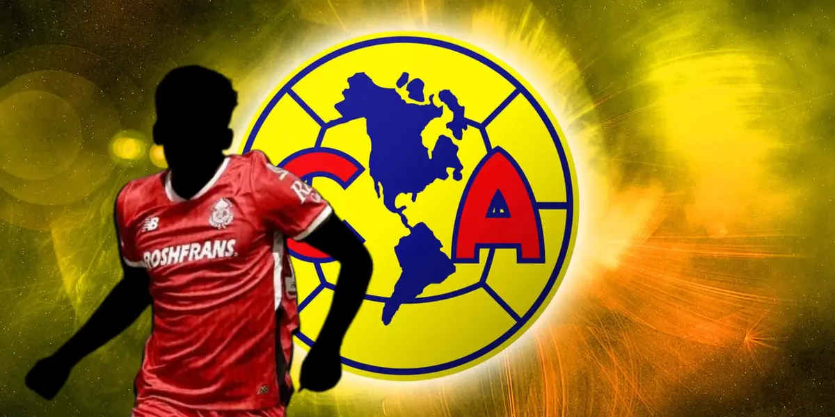 Jugador incógnito del Toluca junto al escudo del América / FOTO XEU DEPORTES