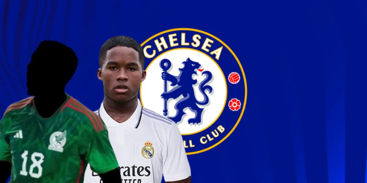 Jugador incógnito del Tri y Endrick junto al escudo del Chelsea / FOTO AP