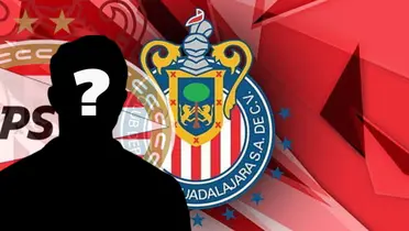 Jugador incógnito junto al escudo del PSV Eindhoven y Chivas / FOTO X