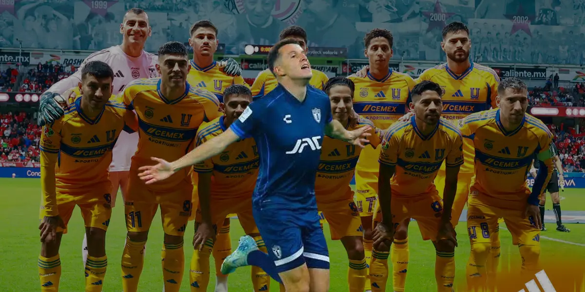 Jugadores al fondo, foto de Tigres, con Idrissi al frente