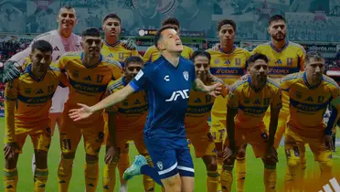 Jugadores al fondo, foto de Tigres, con Idrissi al frente