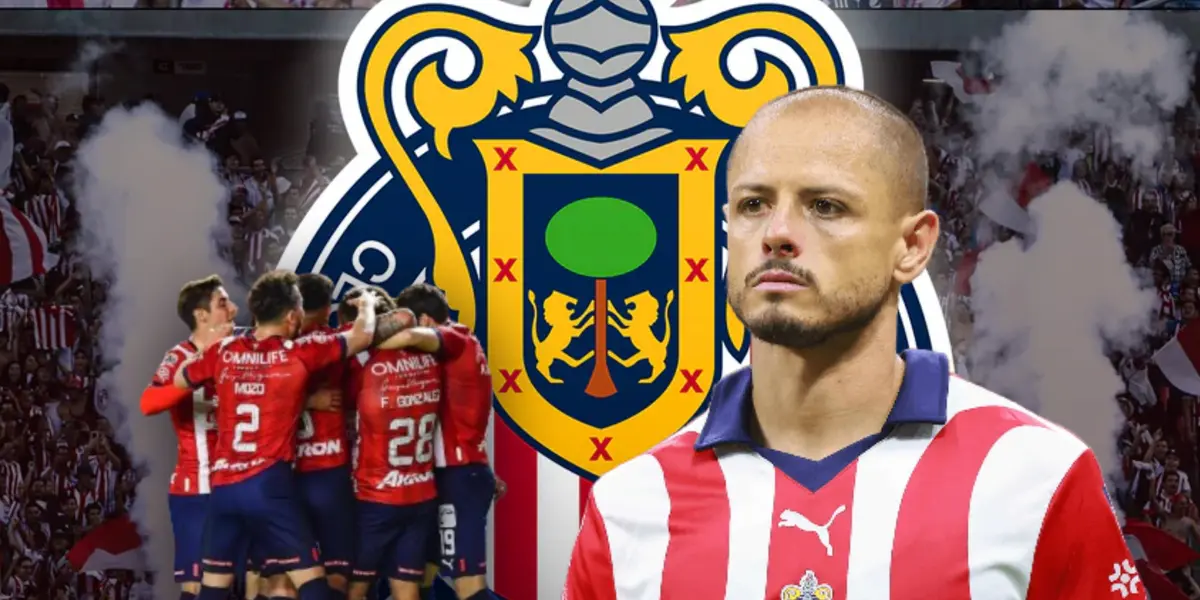 Jugadores de Chivas festejando y Javier Hernández serio/Foto Oferten Oferten.