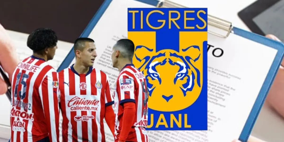 Jugadores de Chivas junto al escudo de Tigres / FOTO ESPN