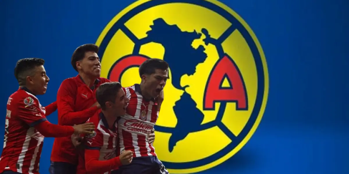 Jugadores de Chivas junto al escudo del América / FOTO CUARTOSCURO