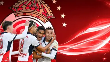 Jugadores de Chivas junto al escudo del Toluca / FOTO FÚTBOL TOTAL