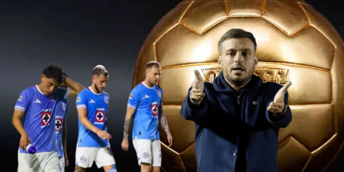 Jugadores de Cruz Azul cabizbajos y Martín Anselmi reclamando/Foto Fútbol Total.