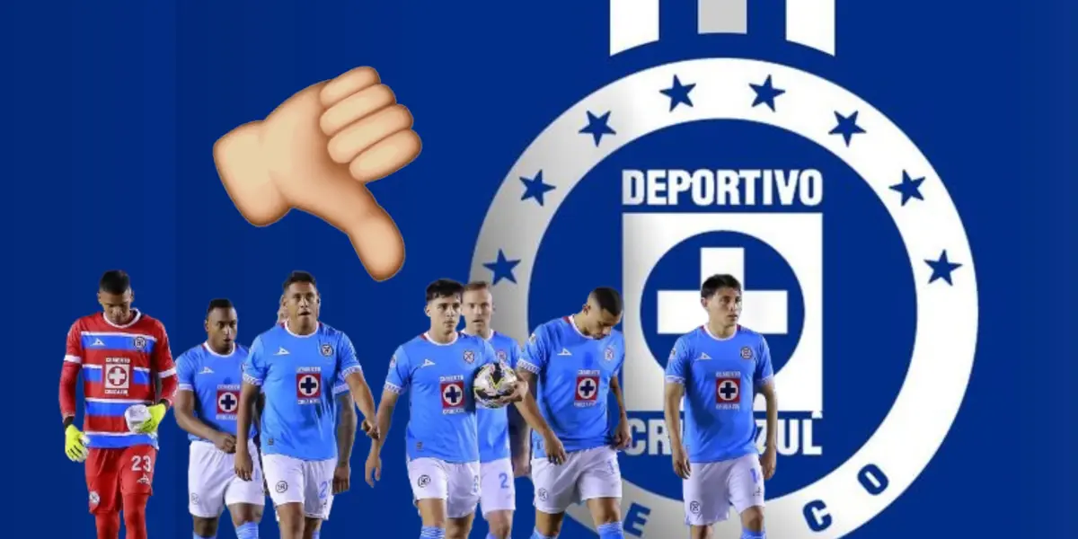 Jugadores de Cruz Azul caminando y emoji de dejo abajo/ Foto Pinterest.