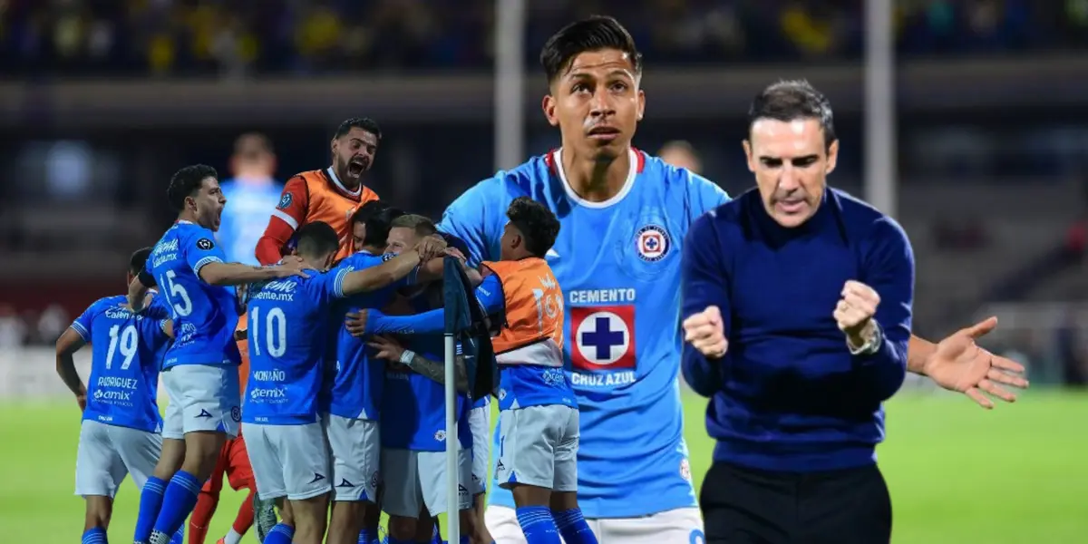 Jugadores de Cruz Azul celebrando, Ángel Sepúlveda y Vicente Sánchez/ Foto Plano Deportivo.