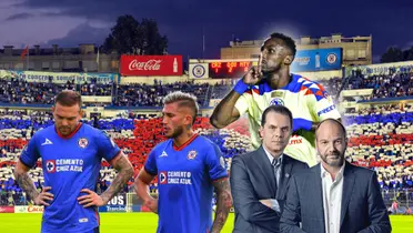Jugadores de Cruz Azul, Julián Quiñones callando y comentaristas de TV Azteca/ Foto Canal 13.
