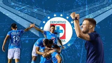 Jugadores de Cruz Azul y Martín Anselmi festejando/Foto Pinterest.