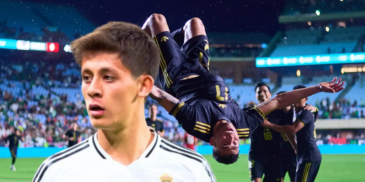 Jugadores de la Selección Mexicana celebrando y Arda Güler/ Foto Caliente TV.