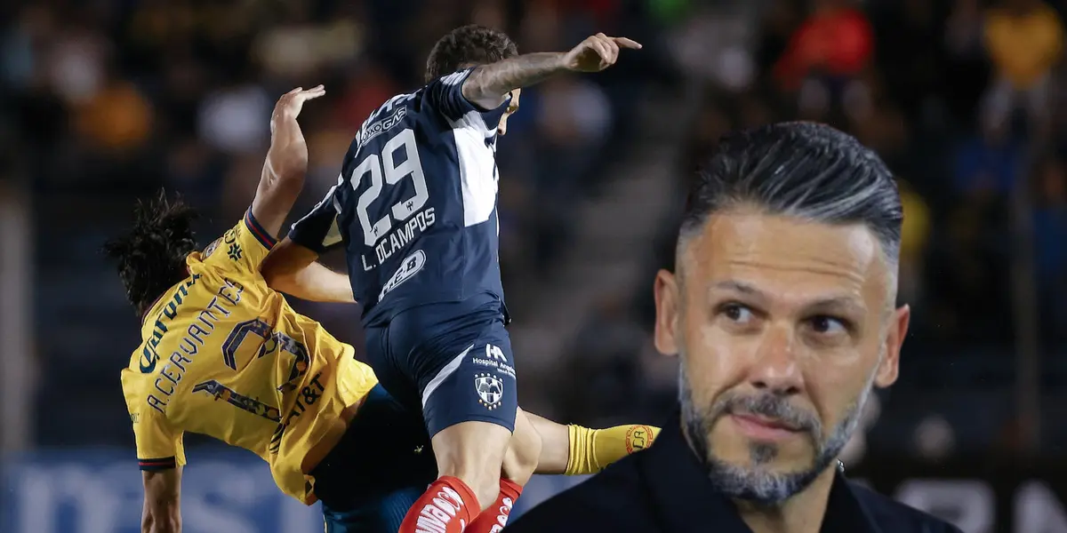 Jugadores de Rayados y Monterrey disputando balón y Martín Demichelis/ Foto Mexsport.