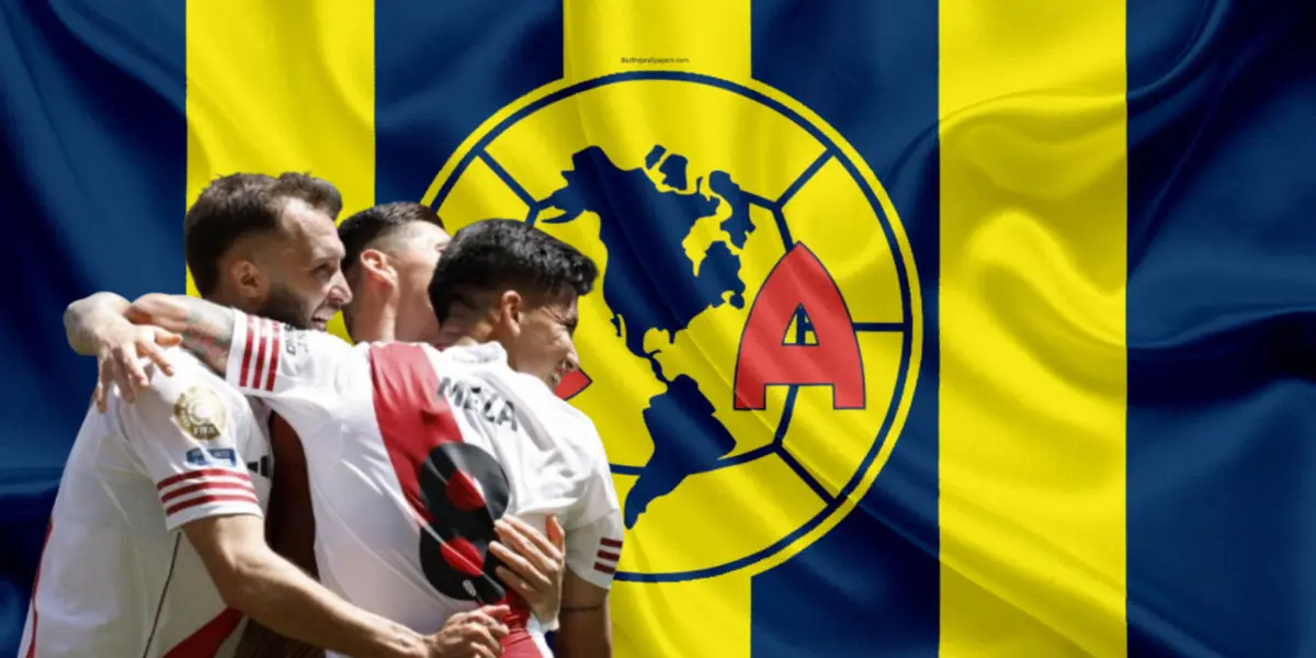 Jugadores de River Plate junto al escudo del América / FOTO BIOBIO CHILE