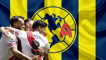 Jugadores de River Plate junto al escudo del América / FOTO BIOBIO CHILE