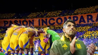Jugadores de Tigres abrazados y Veljko Paunovic aplaudiendo/Foto Claro Sports.
