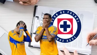 Jugadores de Tigres junto al escudo de Cruz Azul / FOTO SOMOS ALTIPLANO