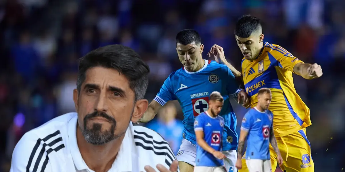 Jugadores de Tigres y Cruz Azul disputando balón y Veljko Paunovic aplaudiendo/ Foto Diario AS.