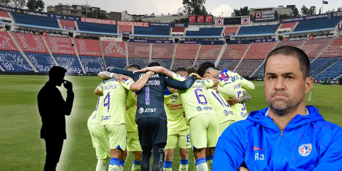 Jugadores del América abrazados, André Jardine y silueta/ Foto Mauricio Gutiérrez.