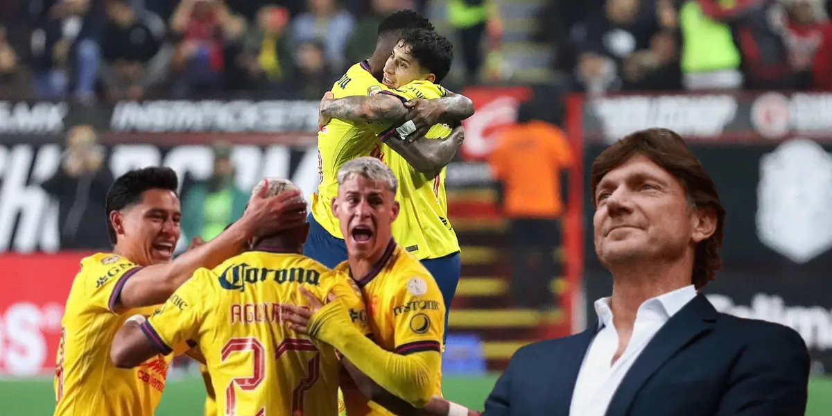 Jugadores del América celebrando y Hernán Cristiante/ Foto Sportscenter.