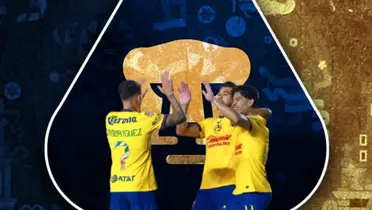 Jugadores del América junto al escudo de Pumas / FOTO RÉCORD
