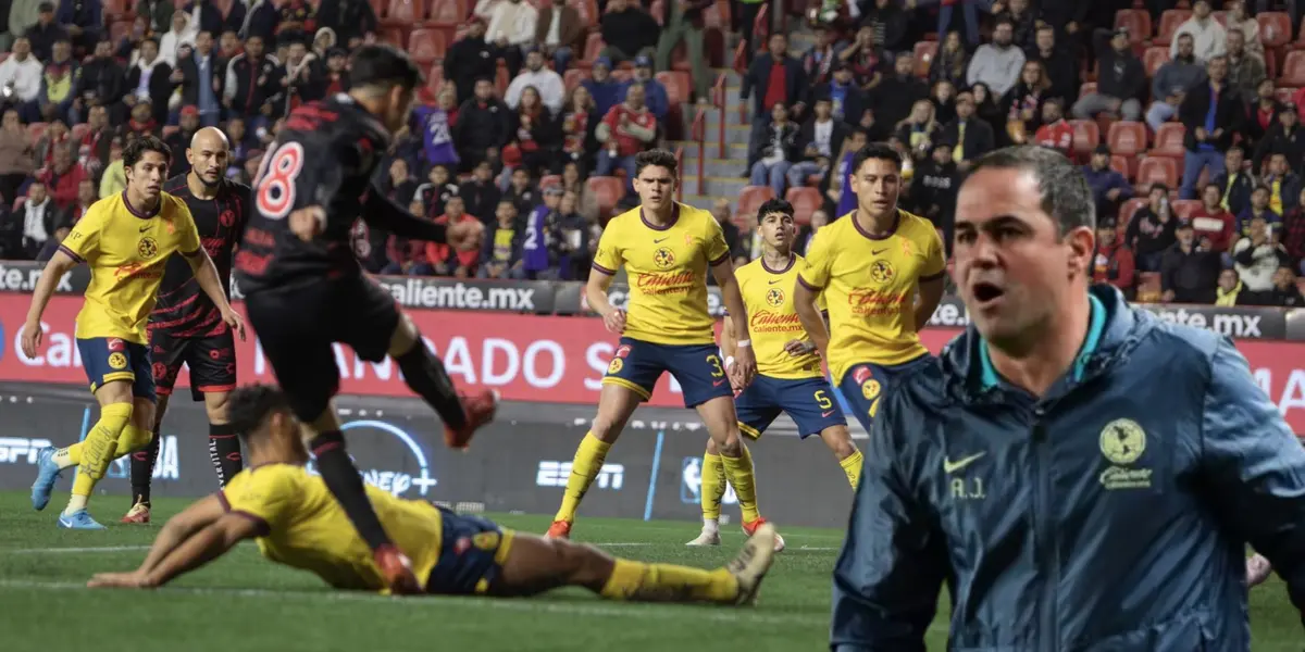 Jugadores del América y Xolos, André Jardine gritando/Foto José Juan Vázquez.