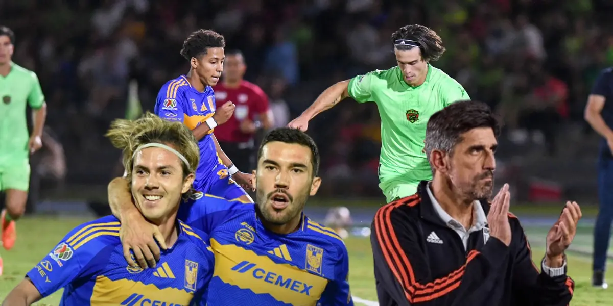 Jugadores disputando balón, Sebastián Córdova y Veljko Paunovic aplaudiendo/ Foto Juárez FC.