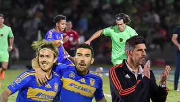 Jugadores disputando balón, Sebastián Córdova y Veljko Paunovic aplaudiendo/ Foto Juárez FC.