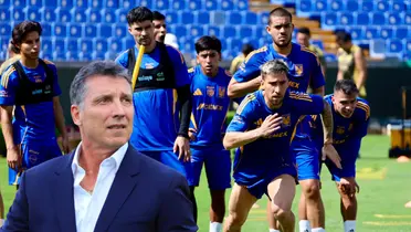 Jugadores en entreno, foto de Tigres, con Siboldi al frente
