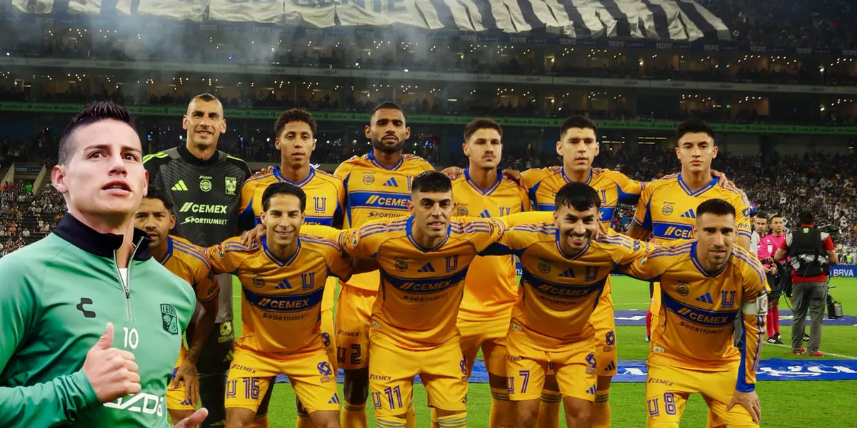 Jugadores en partido, foto de Tigres, con James al frente