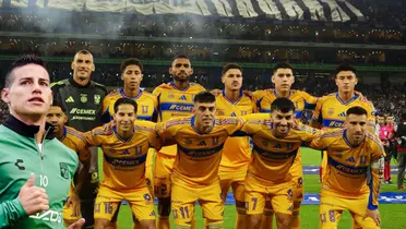 Jugadores en partido, foto de Tigres, con James al frente