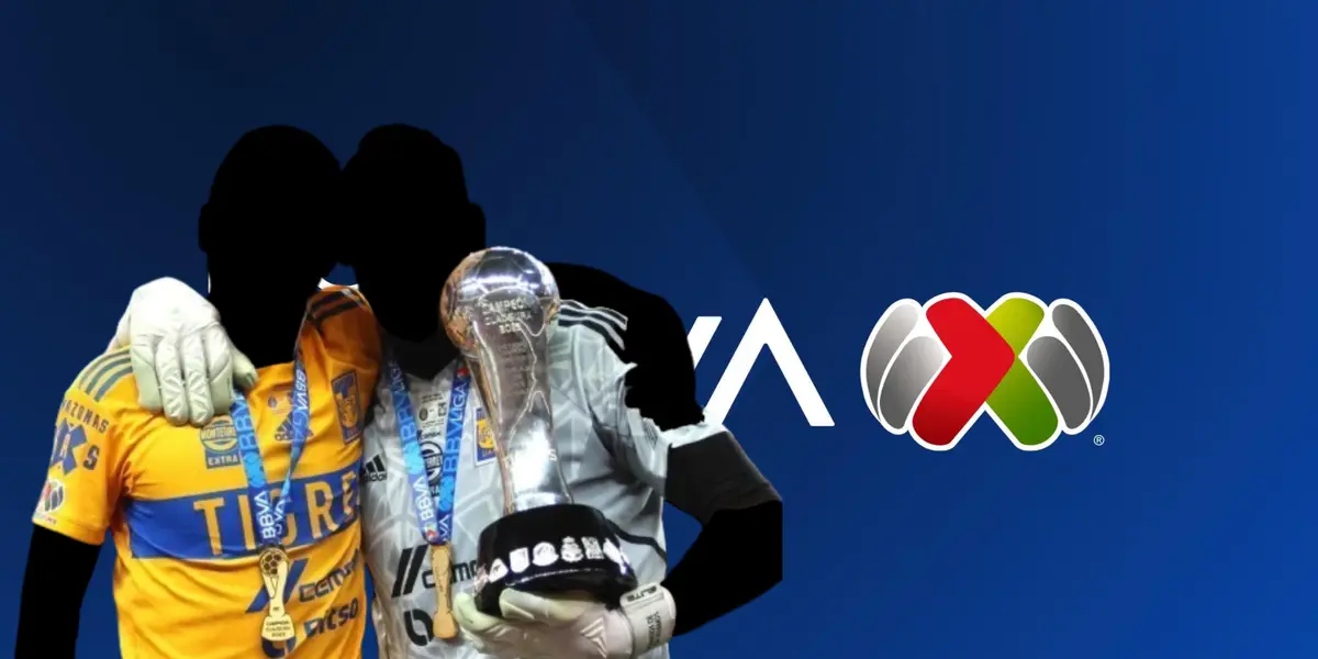 Jugadores incógnitos de Tigres junto al escudo de la Liga MX / FOTO FACEBOOK