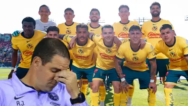 Jugadores posando y André Jardine lamentándose/ Foto Club América.