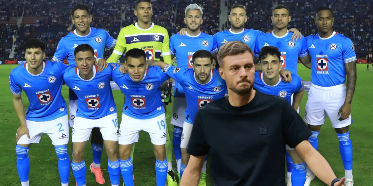 Jugadores posando y Martín Anselmi/Foto Cruz Azul.