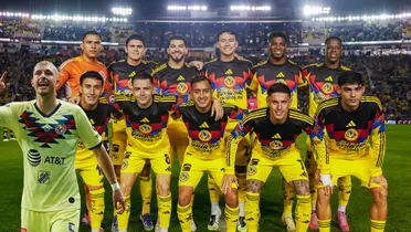 Jugadores previo a partido, foto del América, con Guido al frente