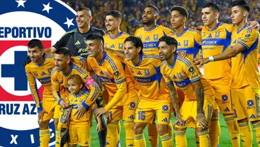 Jugadores previo a partido, todo de Tigres, con escudo de Cruz Azul