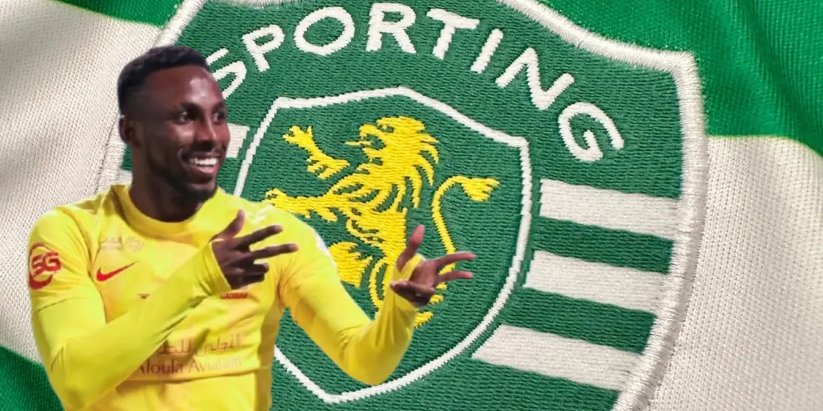Julián Quiñones junto al escudo del Sporting de Lisboa / FOTO RÉCORD