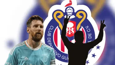 Lionel Messi y silueta de jugador con manos alzadas/Foto TUDN.