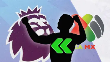 Logo de la Premier League, Jhon Arias en forma de sombra y flechas verdes/ Foto Line Today.