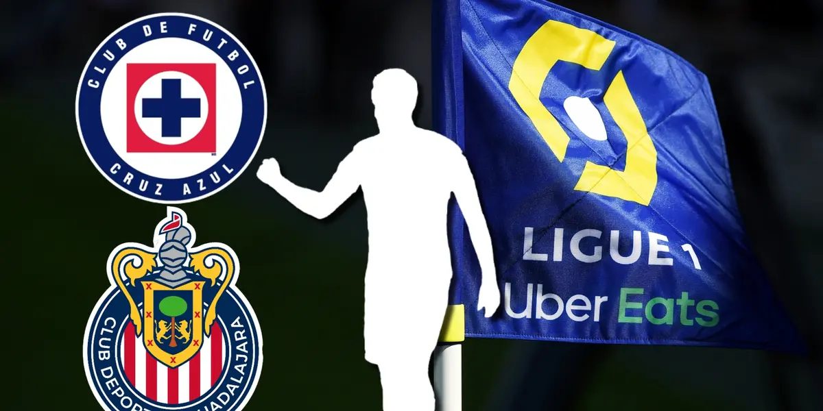 Logos de Cruz Azul y Chivas, silueta de jugador y bandera de la Ligue 1/ Foto RTL.