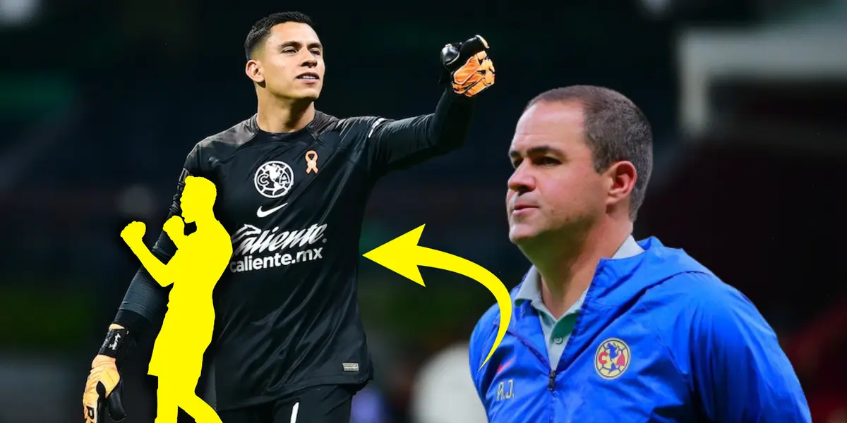 Luis Ángel Malagón y silueta de portero, junto a André Jardine/ Foto La Opinión.