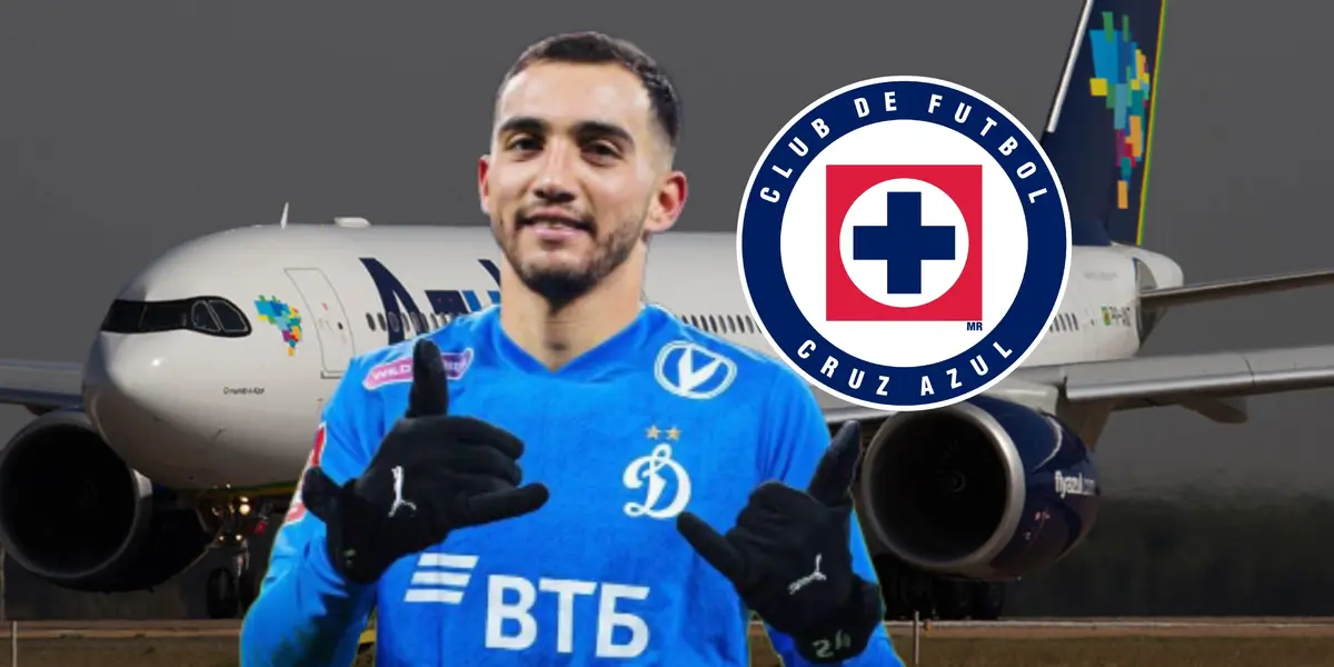 Luis Chávez y escudo de Cruz Azul/Foto Aeroin.