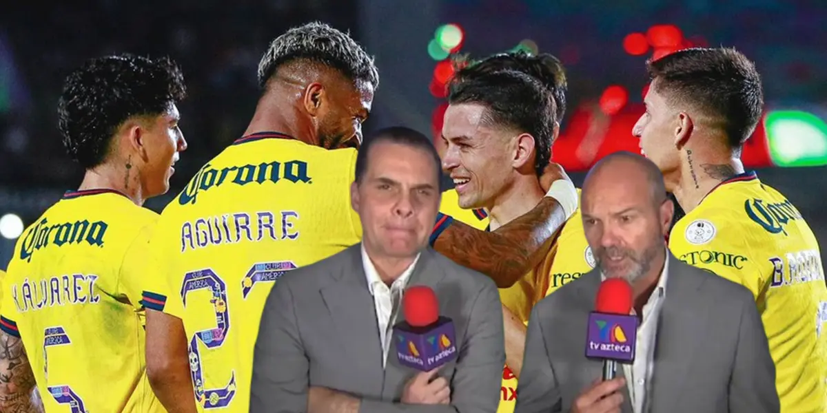 Luis García hablando y Christian Martinoli, atrás jugadores de las Águilas/Foto Club América.