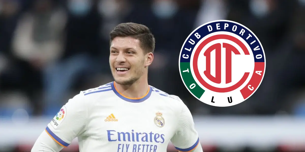 Luka Jovic y escudo de Toluca/Foto Managing Madrid.