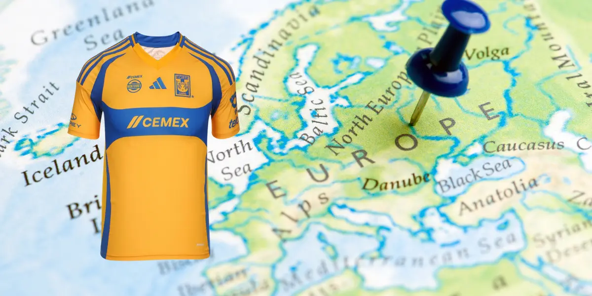 Mapa de Europa tomado de Canva, con camiseta de Tigres