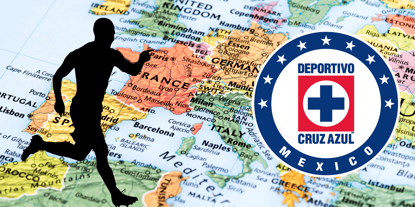 Mapa de Europa tomado de Canva, con escudo de Cruz Azul