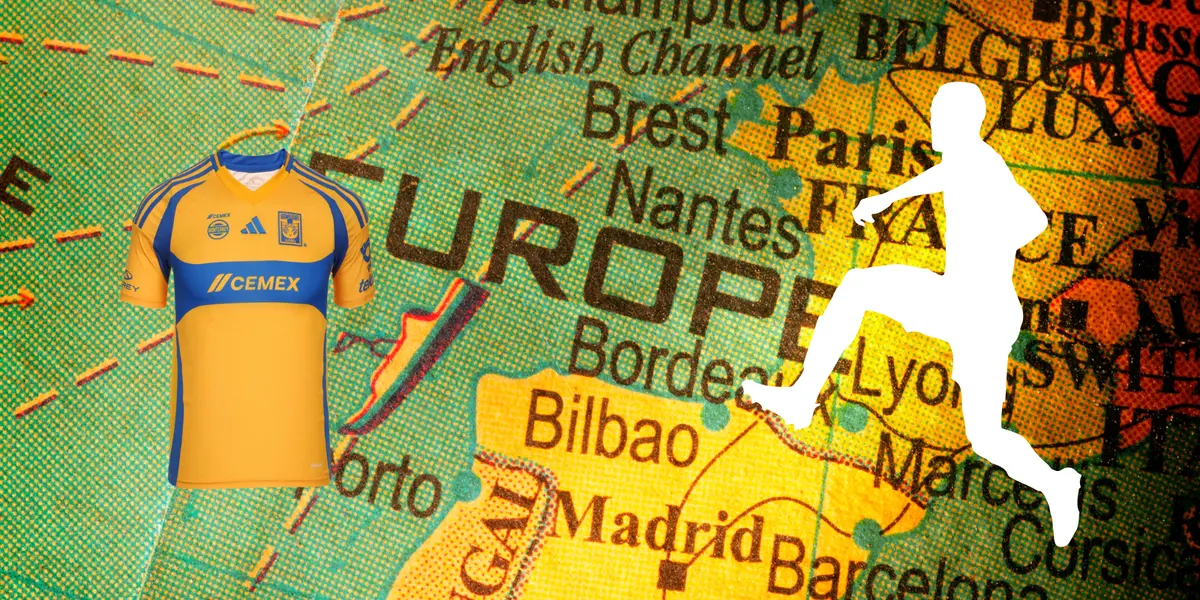 Mapa de Europa tomado de Canva, con jersey de Tigres