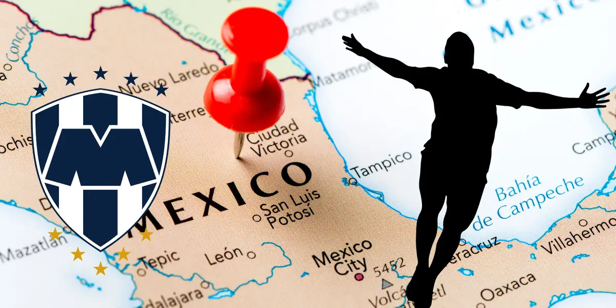 Mapa de México tomado de Canva, con escudo de Rayados al frente