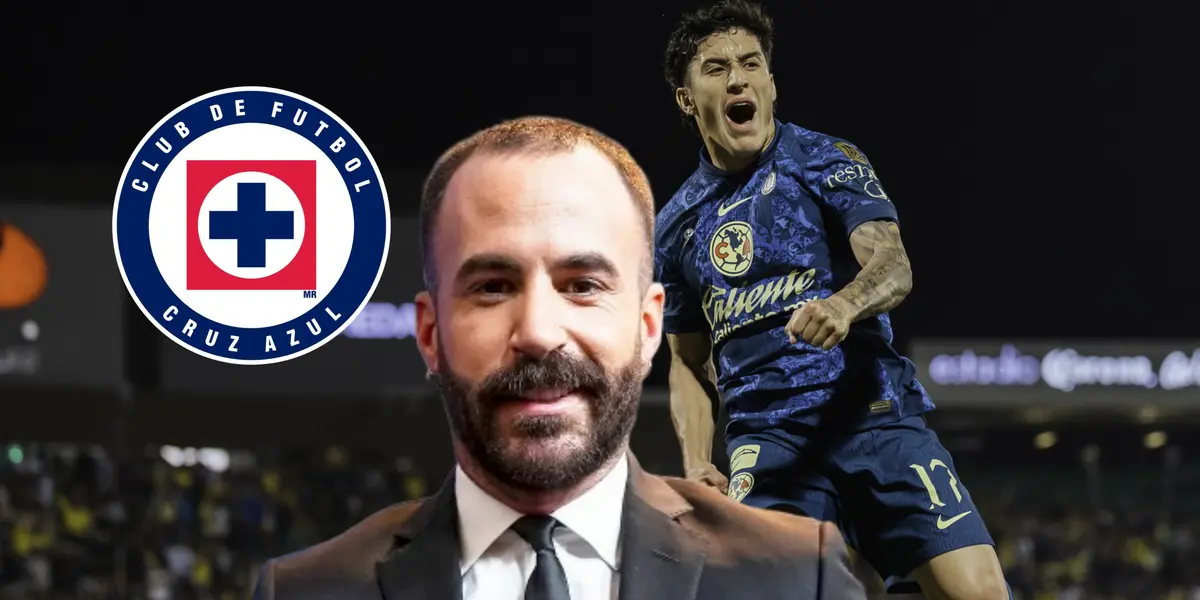 Marc Crosas, Alejandro Zendejas y escudo de Cruz Azul/ Foto Club América.