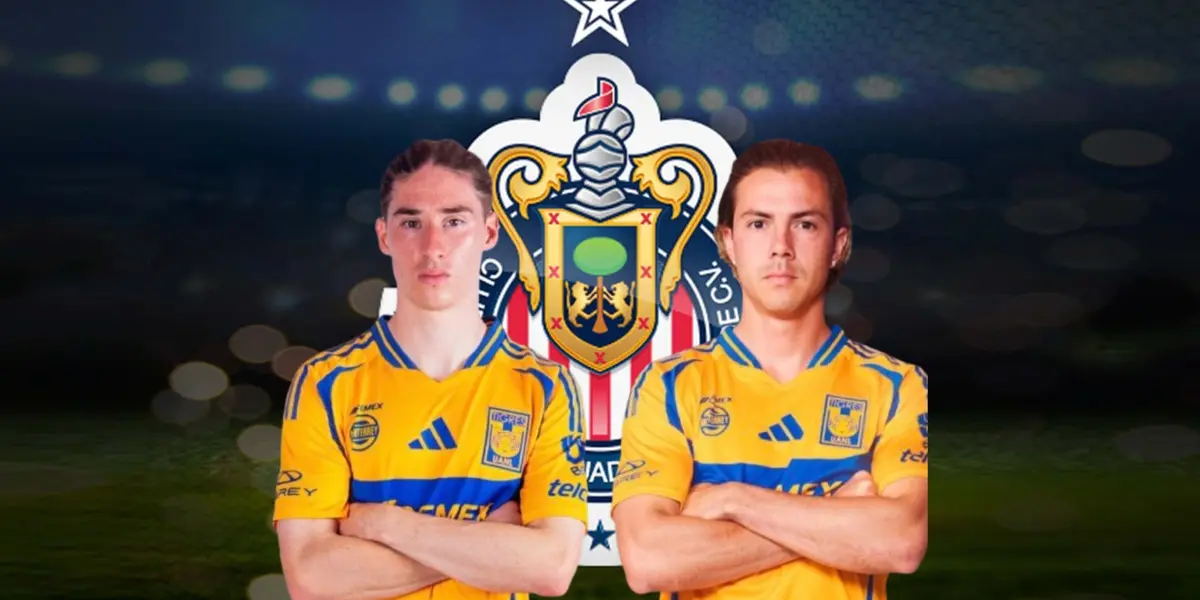 Marcelo Flores y Sebastián Córdova junto al escudo de Chivas / FOTO INSTAGRAM